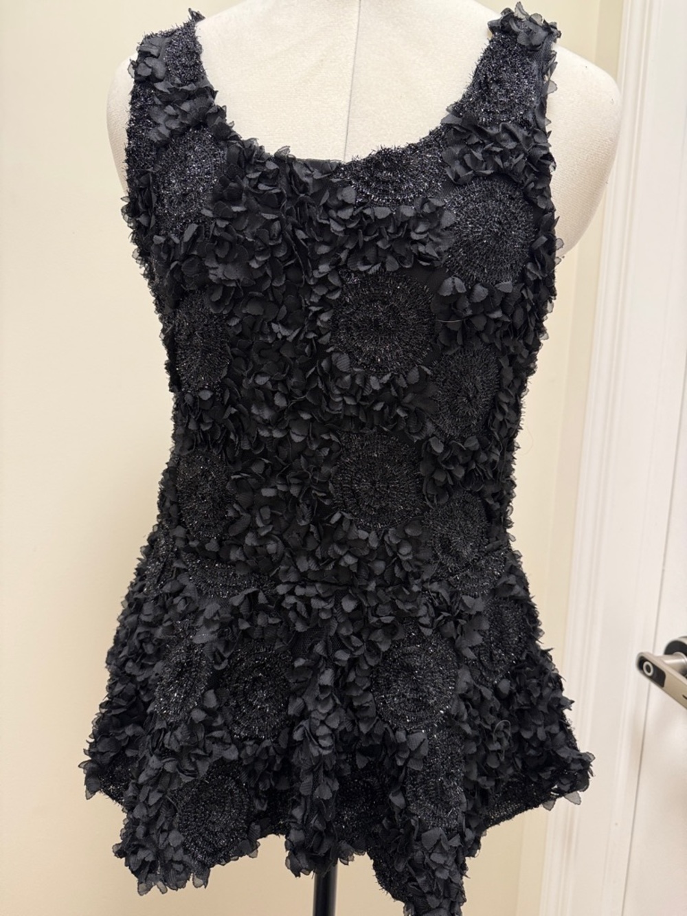 Black Textured Floral Appliqué Tank Top